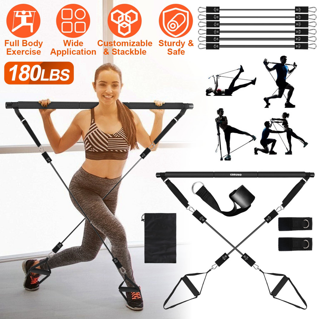 GBruno Pilates Bar Kit with 180LBS Resistance Bands