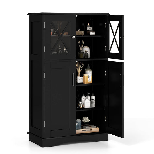 4 Doors Freeestanding Bathroom Floor Cabinet with Adjustable Shelves