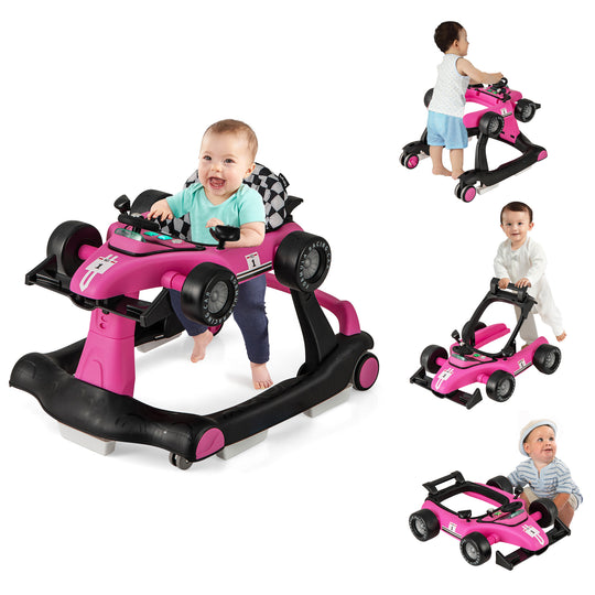 4-in-1 Foldable Activity Push Walker with Adjustable Height-Pink