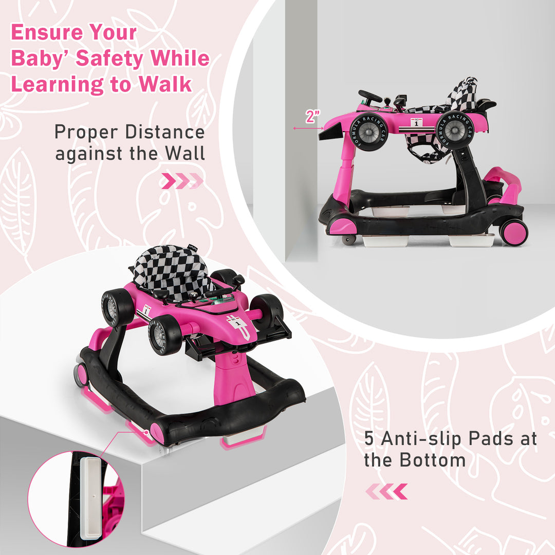 4-in-1 Foldable Activity Push Walker with Adjustable Height-Pink