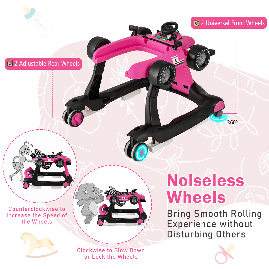 4-in-1 Foldable Activity Push Walker with Adjustable Height-Pink