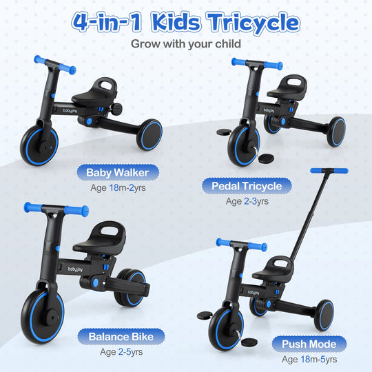 4-in-1 Foldable Toddler Tricycle with Push Handle with Adjustable Seat