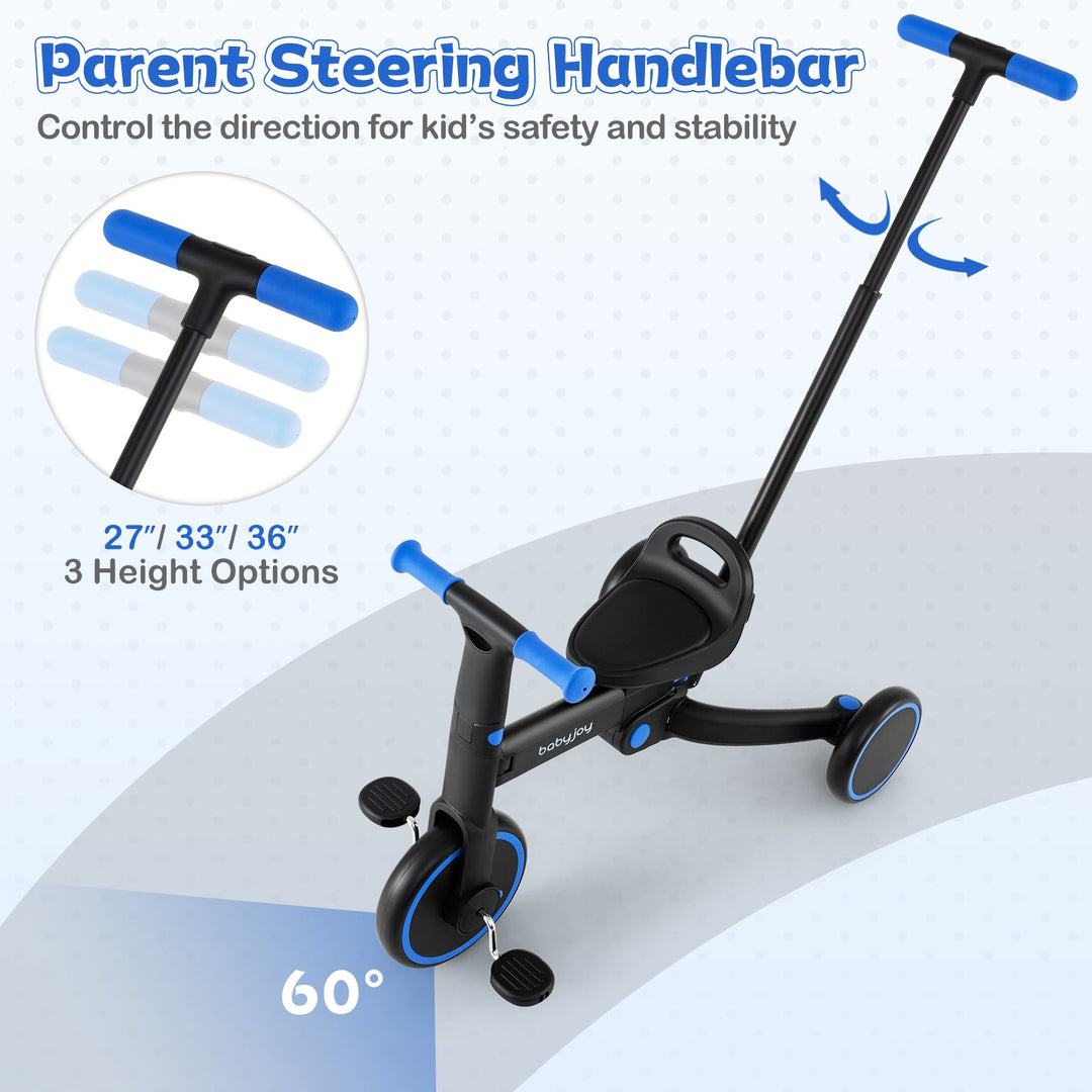 4-in-1 Foldable Toddler Tricycle with Push Handle with Adjustable Seat