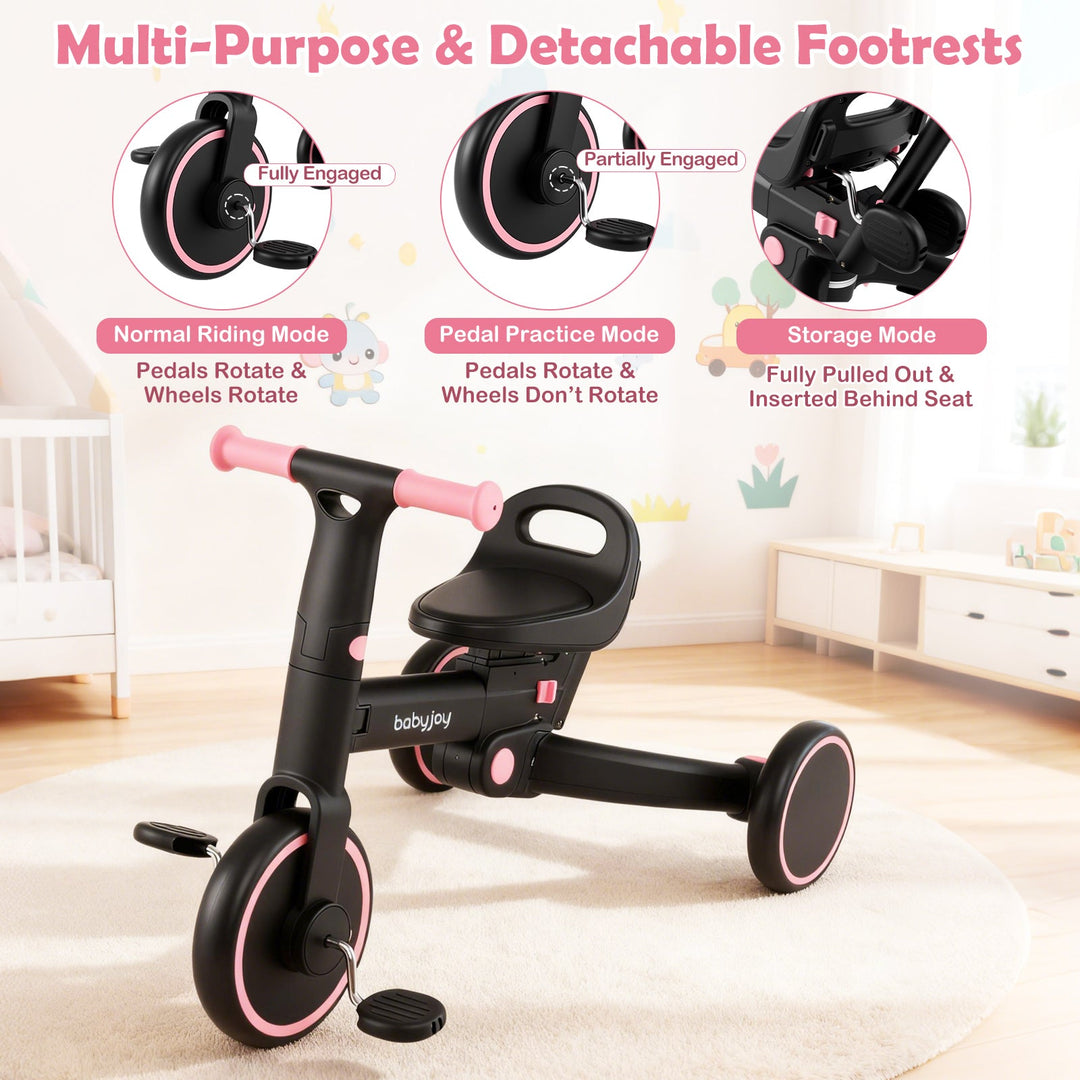 4-in-1 Foldable Toddler Tricycle with Push Handle with Adjustable Seat