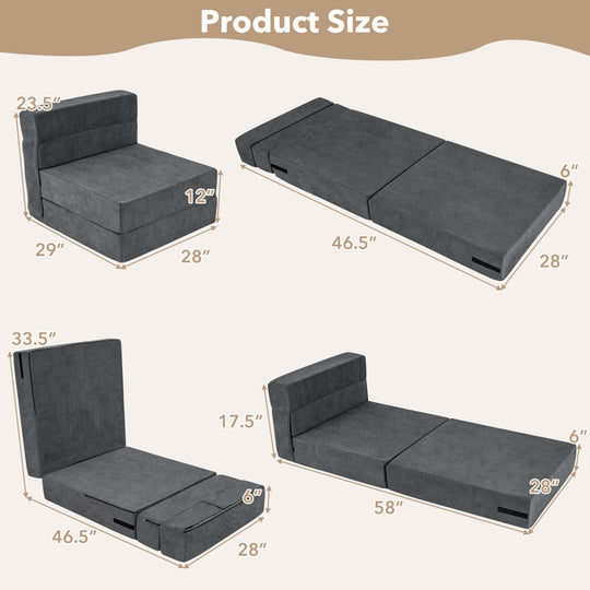 4-in-1 Folding Sofa Bed with Corduroy Cover and Smooth Zipper for Living Room