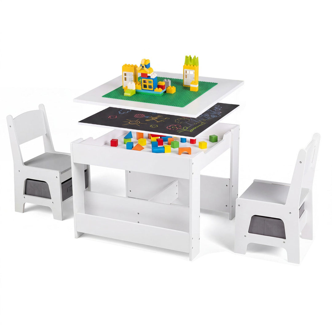 Kids Table and Chair Set with Building Blocks & Storage
