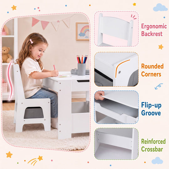 Kids Table and Chair Set with Building Blocks & Storage