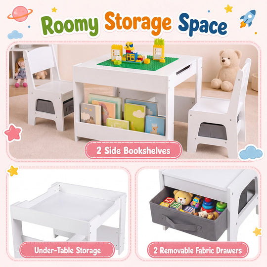 Kids Table and Chair Set with Building Blocks & Storage