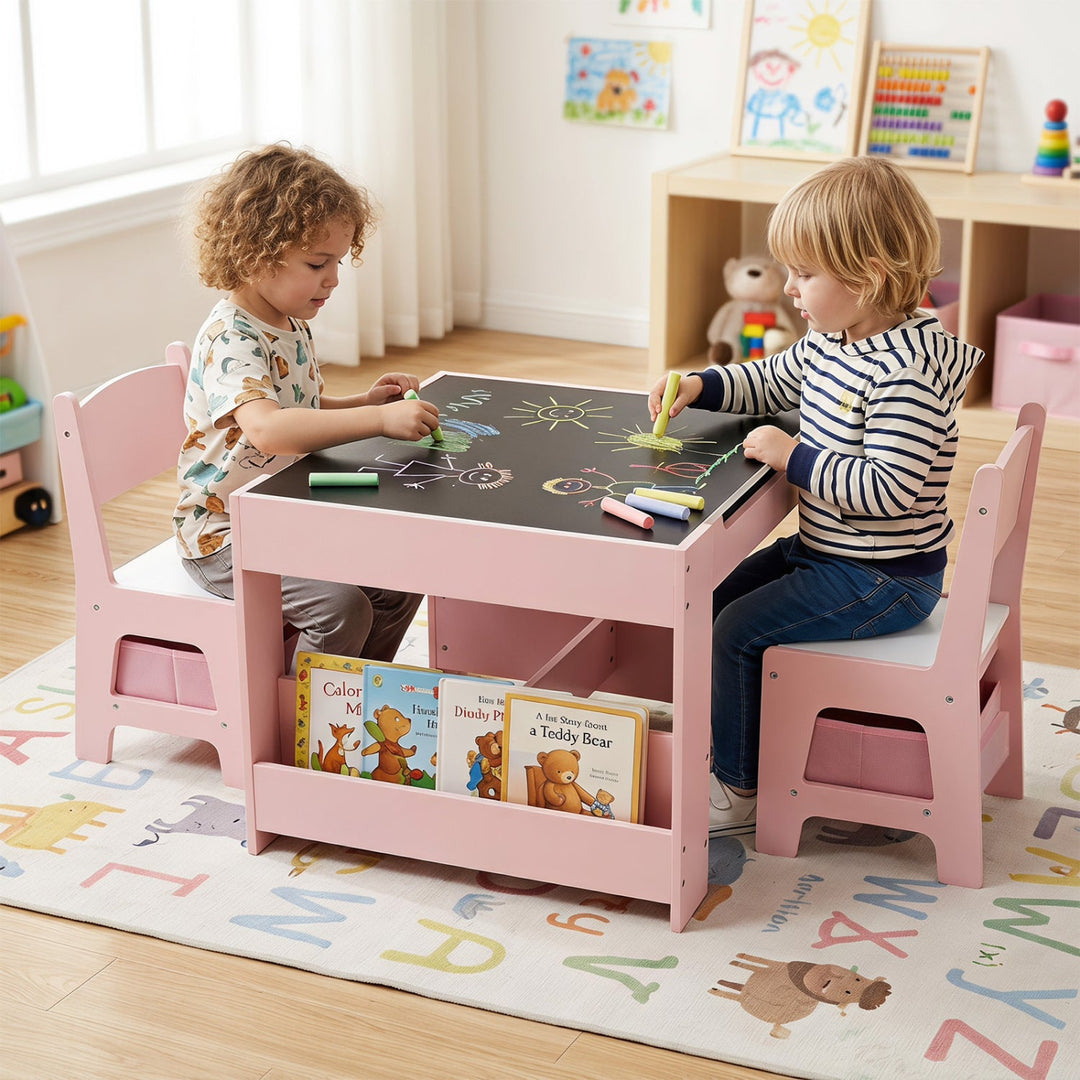 Kids Table and Chair Set with Building Blocks & Storage