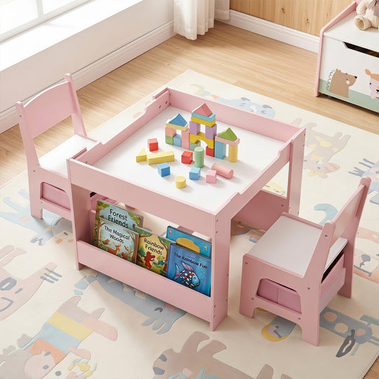 Kids Table and Chair Set with Building Blocks & Storage