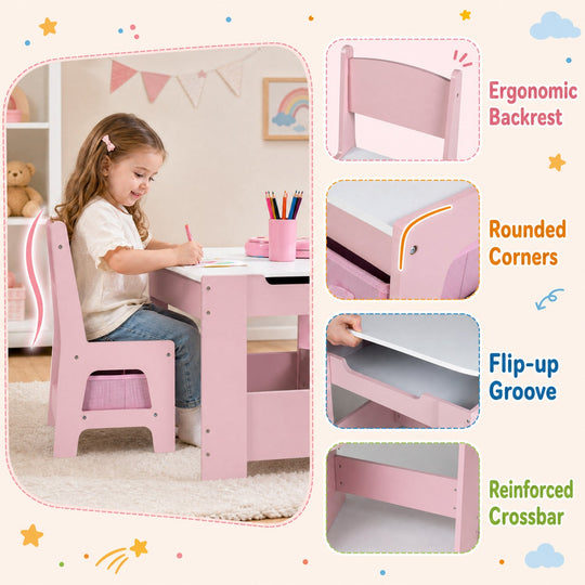 Kids Table and Chair Set with Building Blocks & Storage