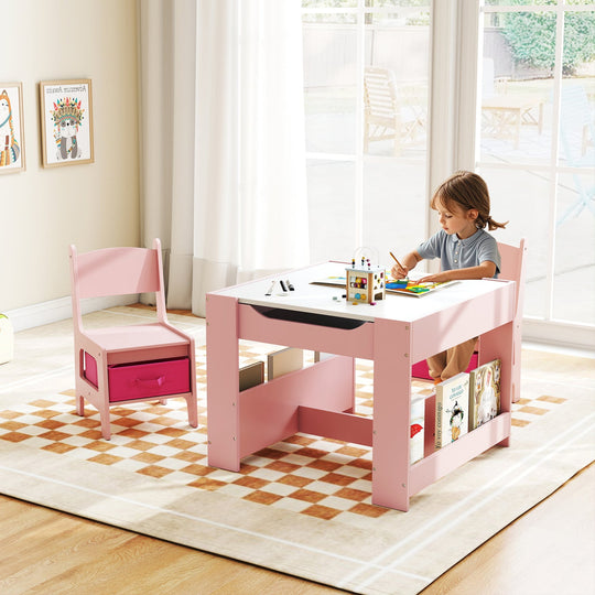 Kids Activity Table and 2 Chairs Set with Reversible Tabletop