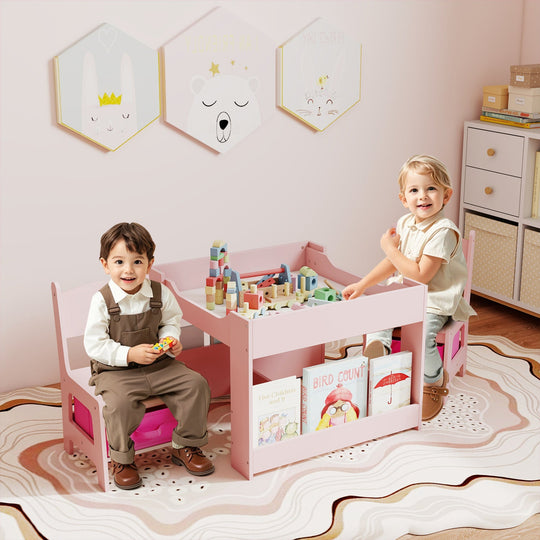 Kids Activity Table and 2 Chairs Set with Reversible Tabletop