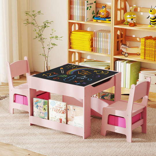 Kids Activity Table and 2 Chairs Set with Reversible Tabletop