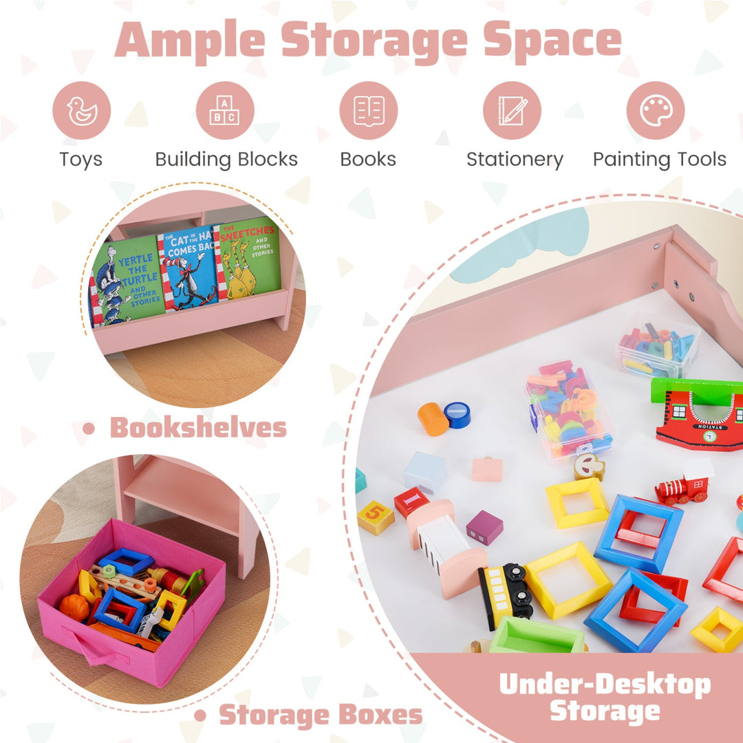 Kids Activity Table and 2 Chairs Set with Reversible Tabletop