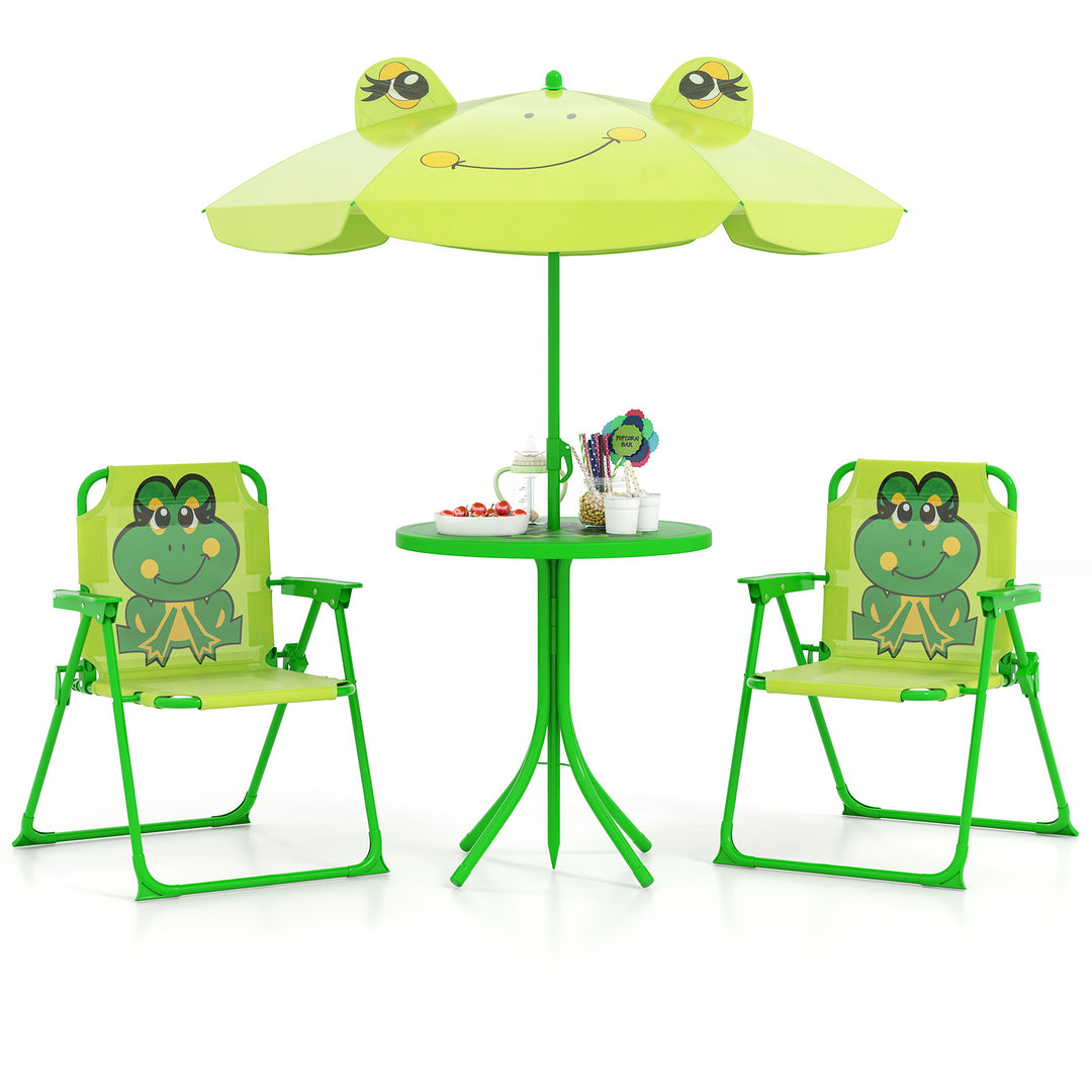 4 Pieces Kids Picnic Set with 2 Folding Chairs and Height Adjustable Umbrella-Light Green