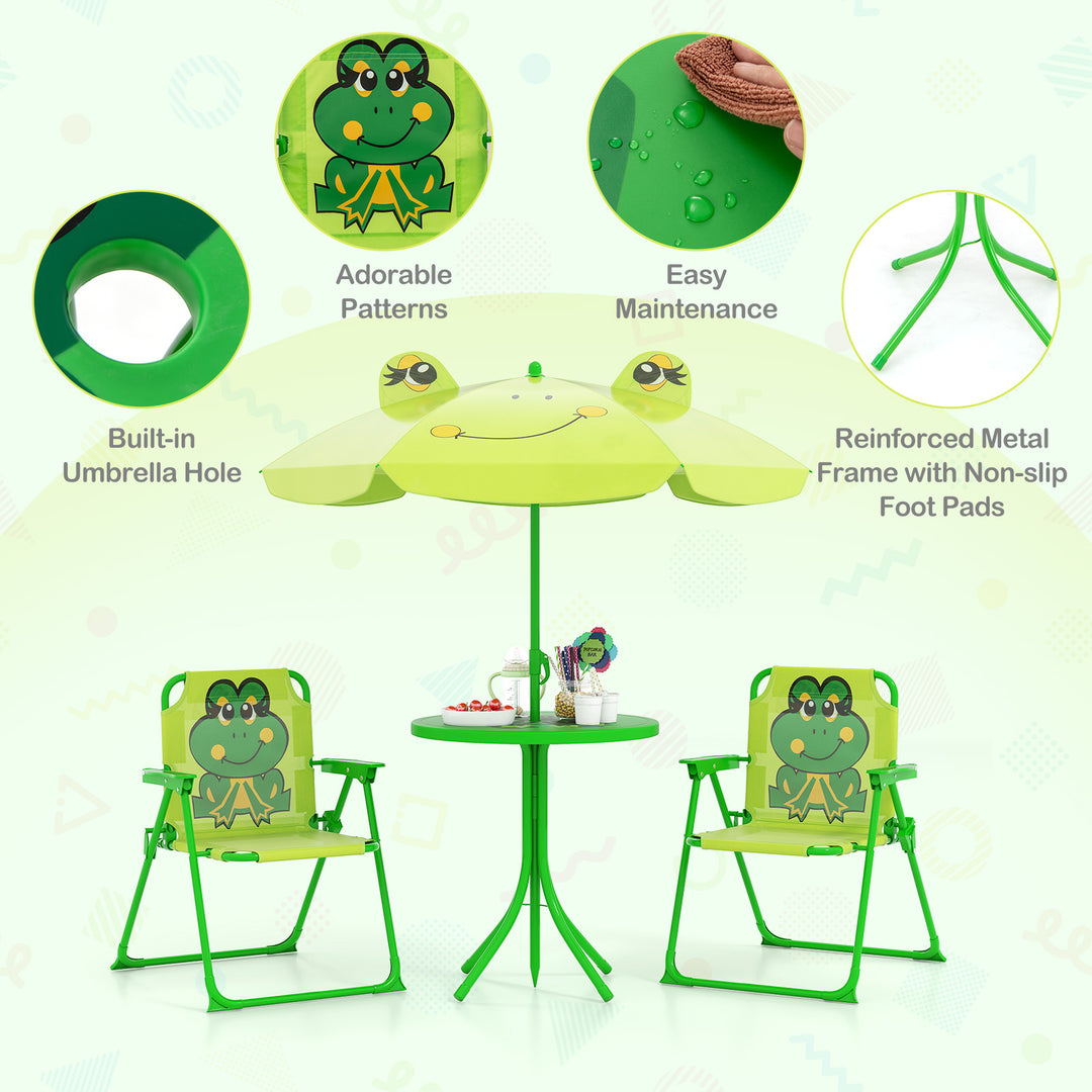 4 Pieces Kids Picnic Set with 2 Folding Chairs and Height Adjustable Umbrella-Light Green