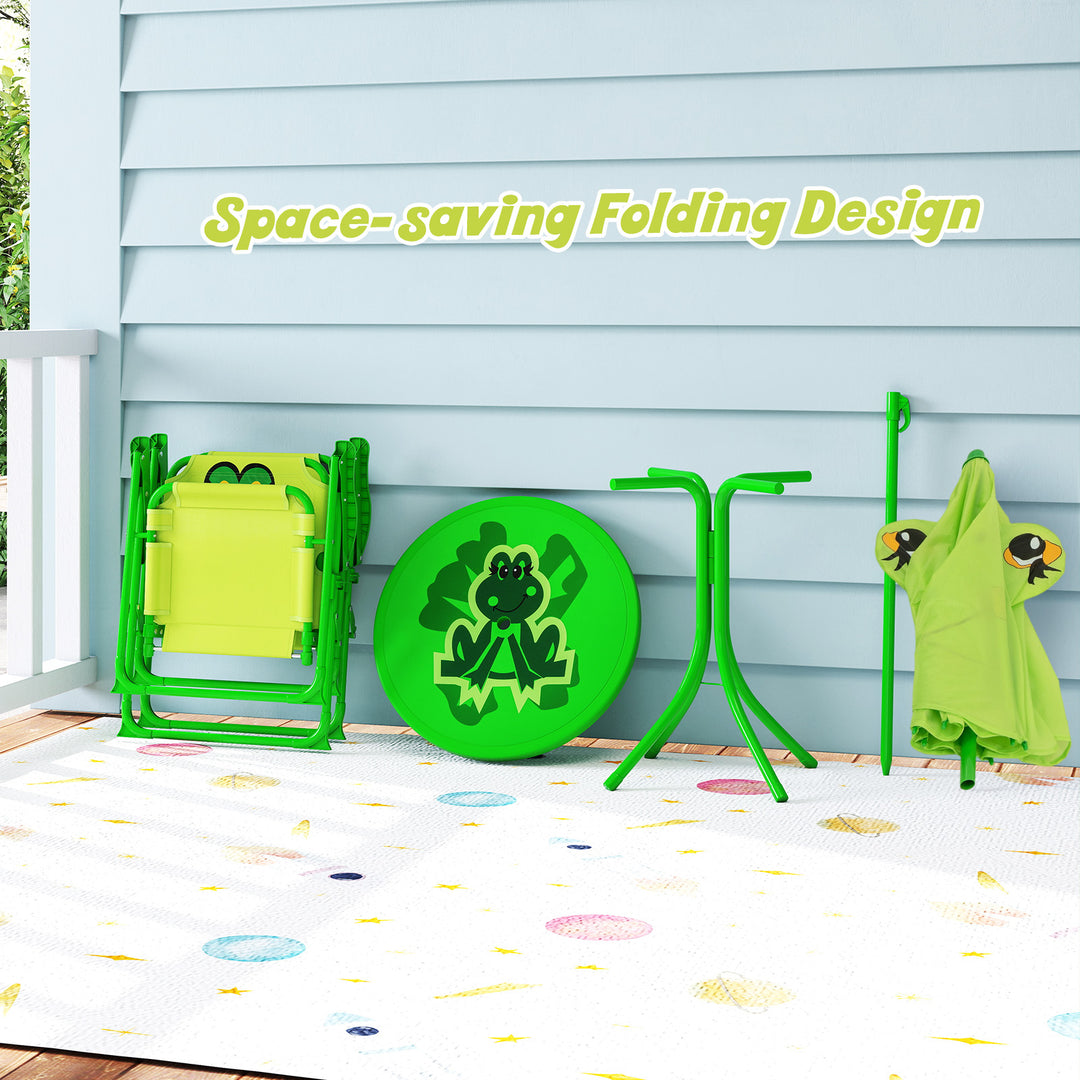 4 Pieces Kids Picnic Set with 2 Folding Chairs and Height Adjustable Umbrella-Light Green