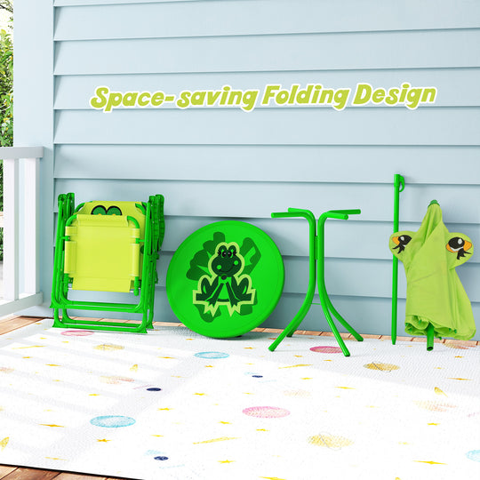 4 Pieces Kids Picnic Set with 2 Folding Chairs and Height Adjustable Umbrella-Light Green