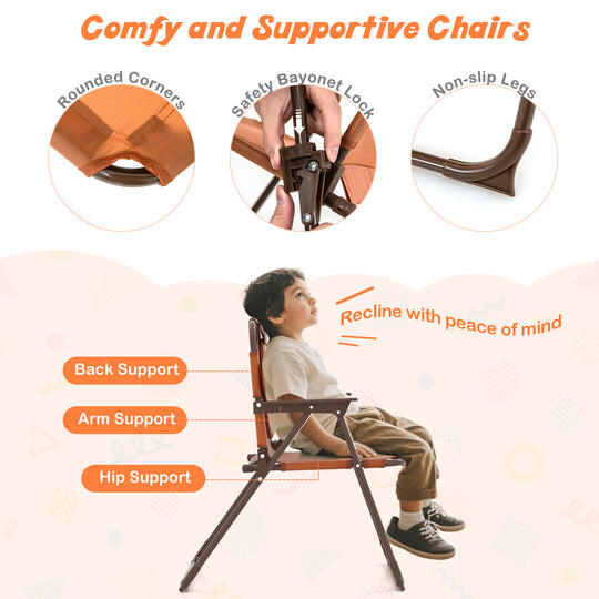 4 Pieces Kids Picnic Set with 2 Folding Chairs and Height Adjustable Umbrella-Brown