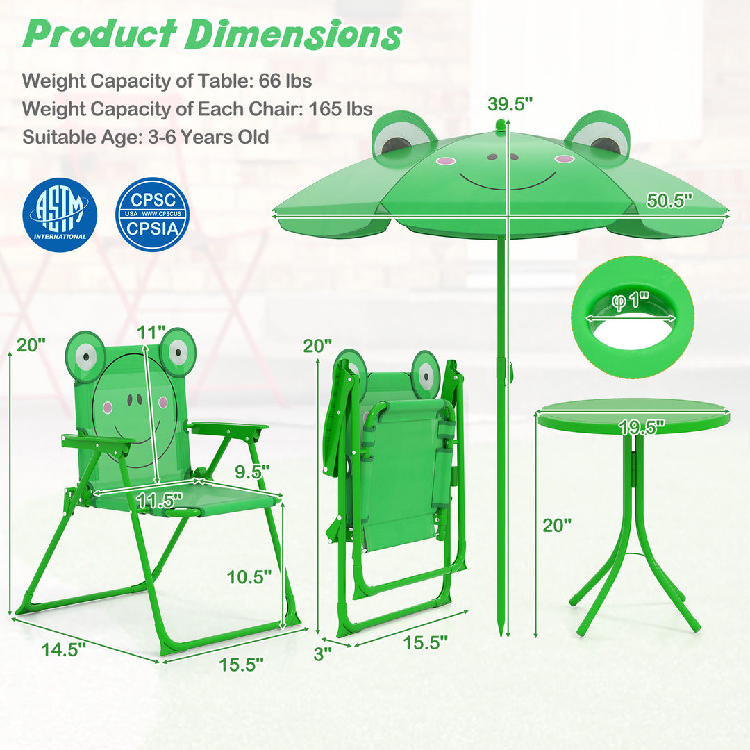 4 Pieces Kids Picnic Set with 2 Folding Chairs and Height Adjustable Umbrella-Green