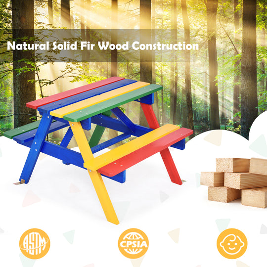 4 Seat Kids Picnic Table with Umbrella-Multicolor