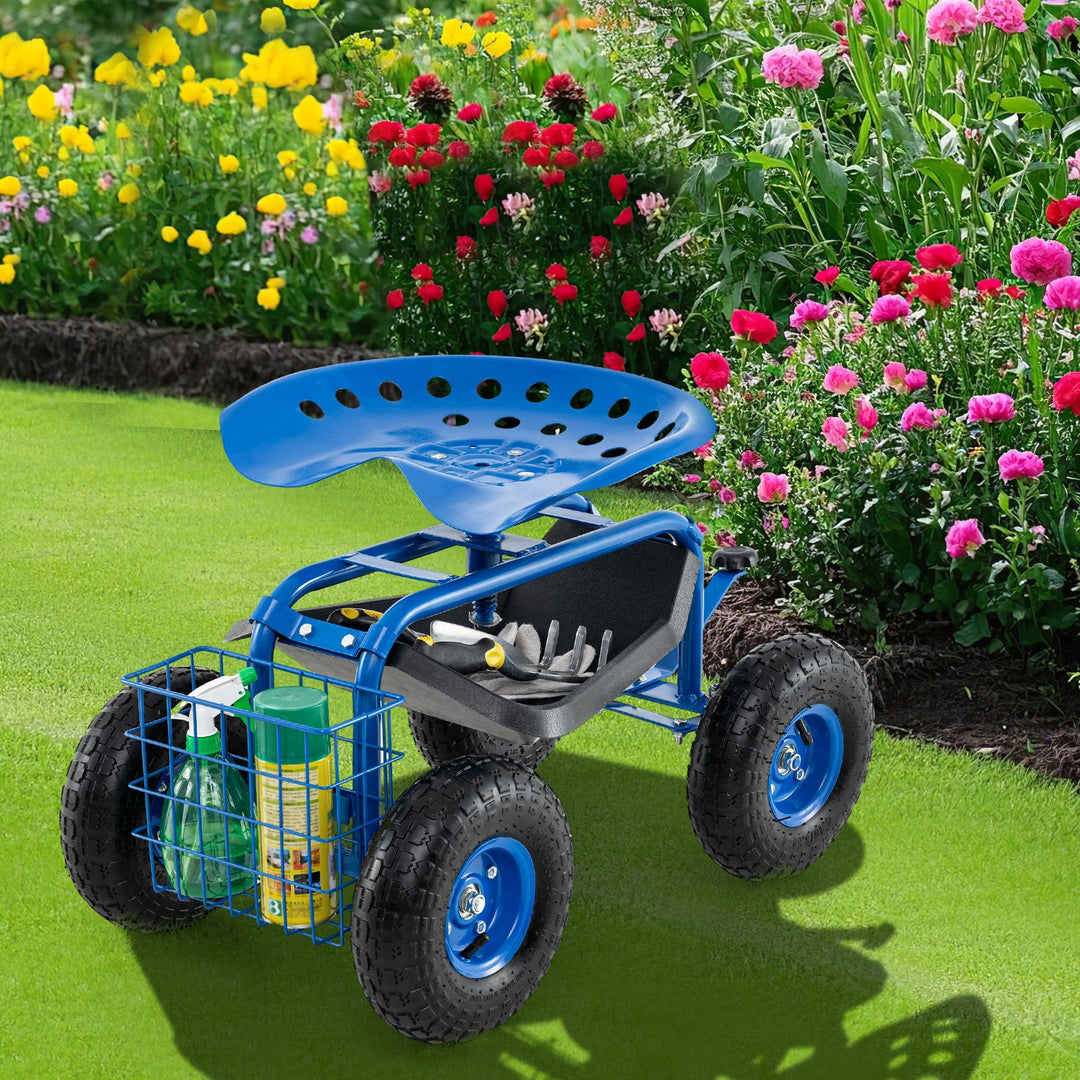 4-Wheel Rolling Garden Cart Work Seat