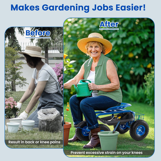 4-Wheel Rolling Garden Cart Work Seat