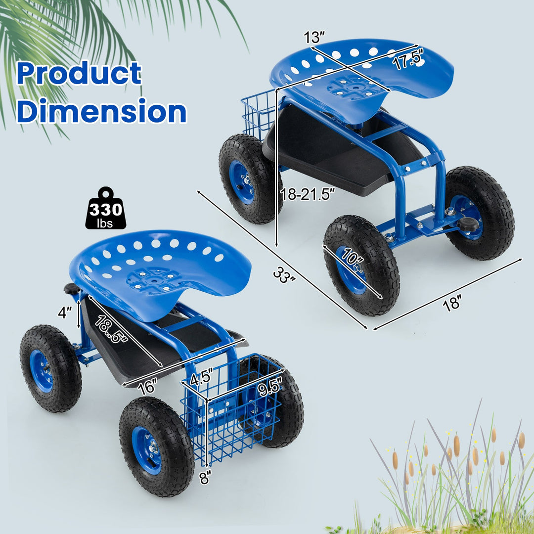 4-Wheel Rolling Garden Cart Work Seat