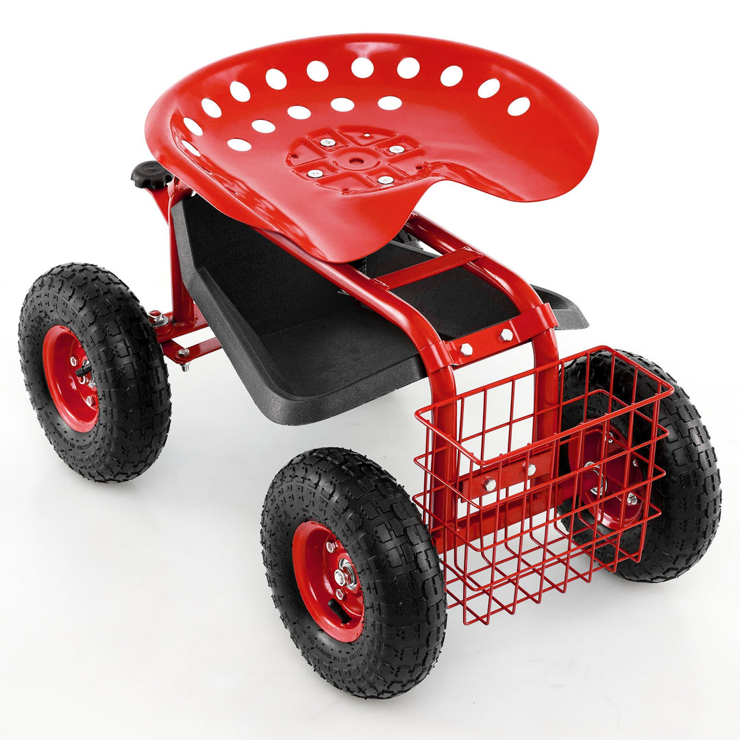 4-Wheel Rolling Garden Cart Work Seat