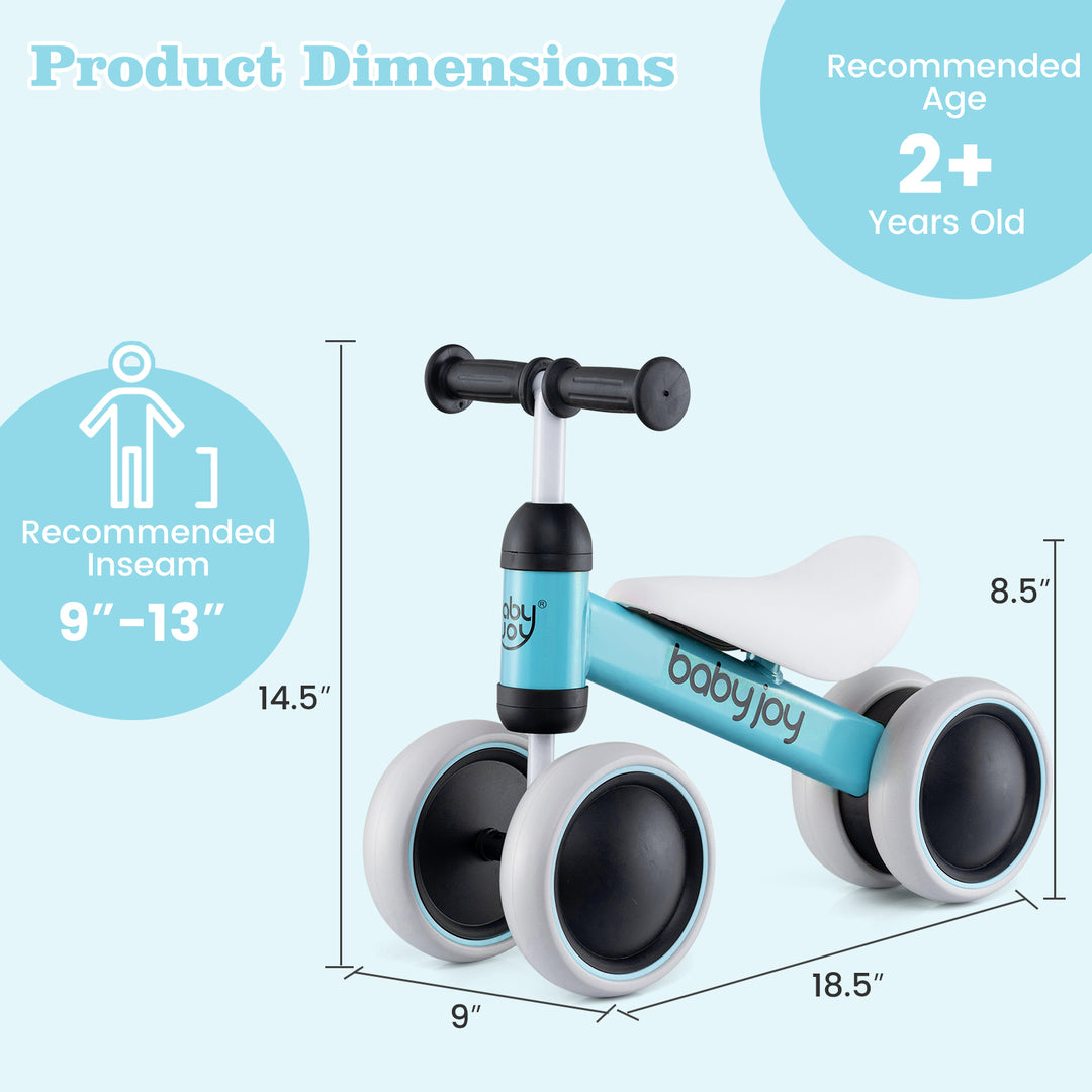 Baby Balance Bike for 2 Years Old Boys Girls No Pedal 4 Wheels-Blue