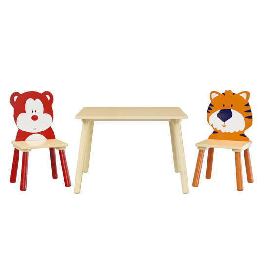 3-Piece Kids Wooden Table and Chair Set, Rabbit Ear Themed Toddler Activity Play Table with 2 Chairs, Solid Wood & MDF C