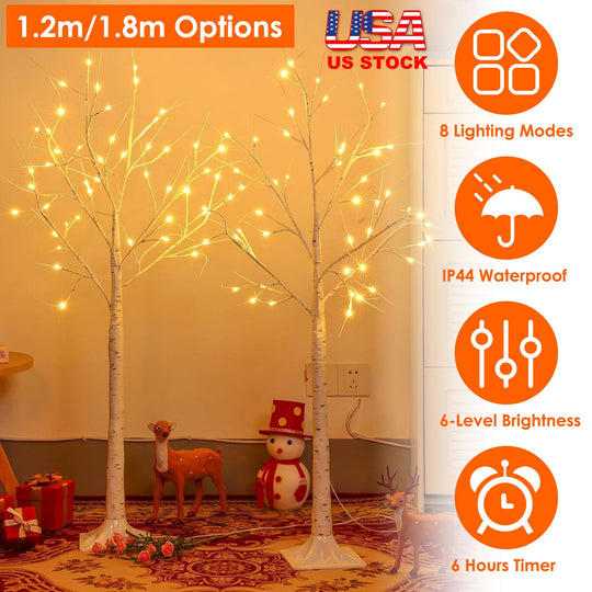Lighted Birch Tree Artificial White Birch Twig Tree with 8 Warm White Lighting Modes for Wedding Party Christmas Holiday Festival Home Decoration