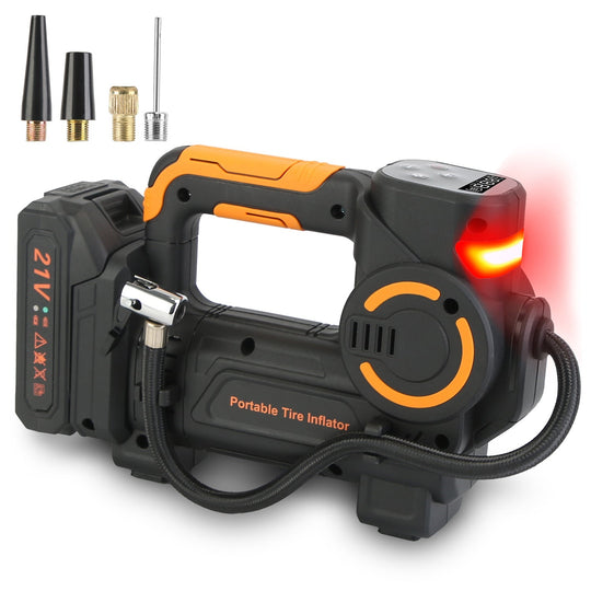 140W 150PSI 21V Battery Powered Tire Inflator Cordless Air Pump  Digital Air Compressor with LED Light for Cars Motorcycles Bicycles Balls