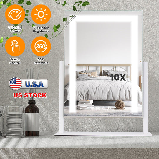 Vanity Mirror with Light 3 Lighting Colors Dimmable Brightness Smart Touch Control 10X Magnifying Mirror 360¡Rotation LED Lighted Makeup Mirror for De