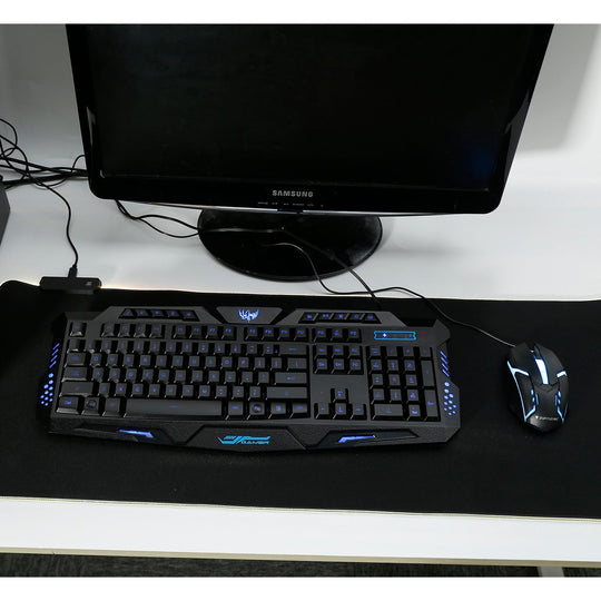 114-Key Wired Gaming Keyboard Mouse Set 3-Color Backlit Gaming Keyboard w/ RGB Colorful 1000 DPI Gaming Mouse