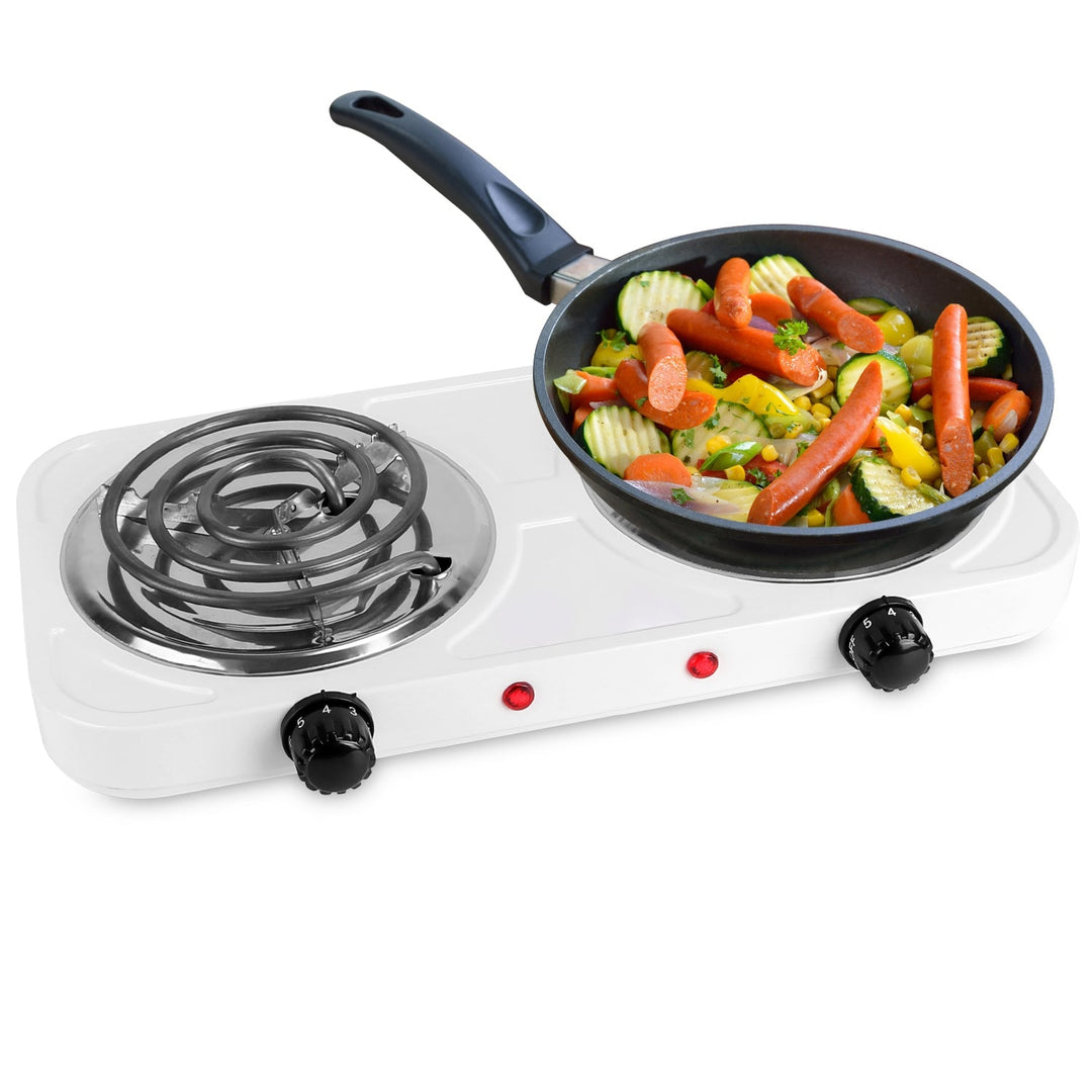 2000W Electric Double Burner Portable Coil Heating Hot Plate Stove Countertop RV Hotplate with Non Slip Rubber Feet 5 Temperature Adjustments