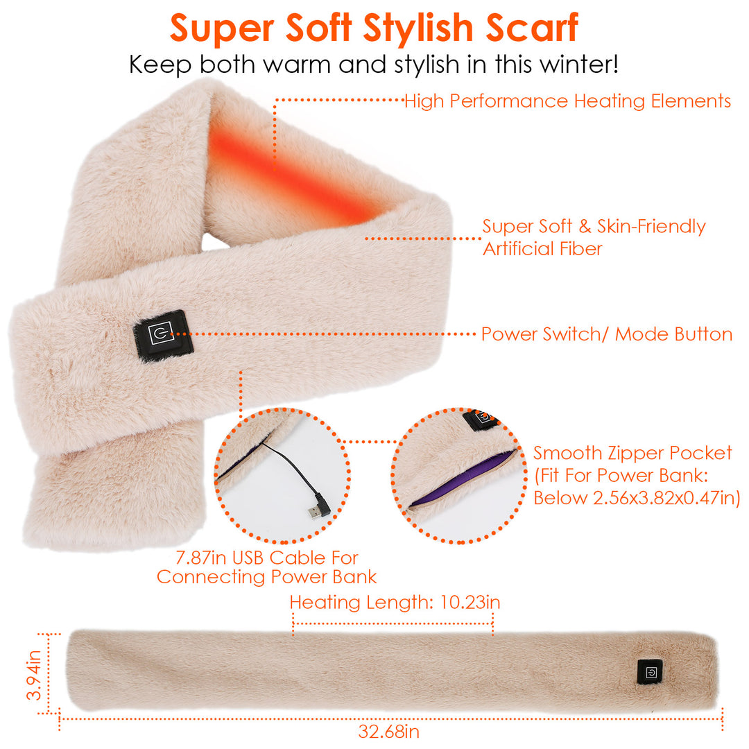 USB Heated Scarf with 3 Temperature Modes for Winter