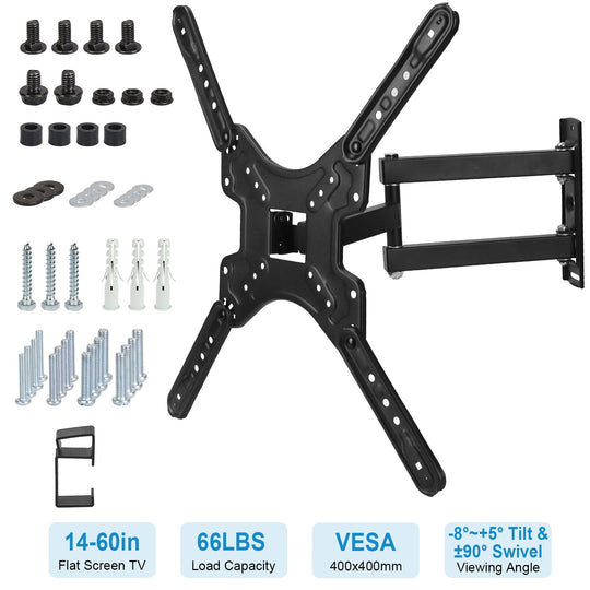 Fixed TV Wall Mount Bracket for 14-60in LED/LCD/PLASMA Flat TV VESA 400x400mm -8¡~+5¡ Tilt ±90¡ Swivel