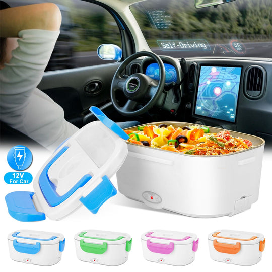 Electric Heating Lunch Box Food Heater Container Travel Thermal Bento Box Portable Food Warmer w/ 2 Removable Compartments 1 Free SpoonÊ1L