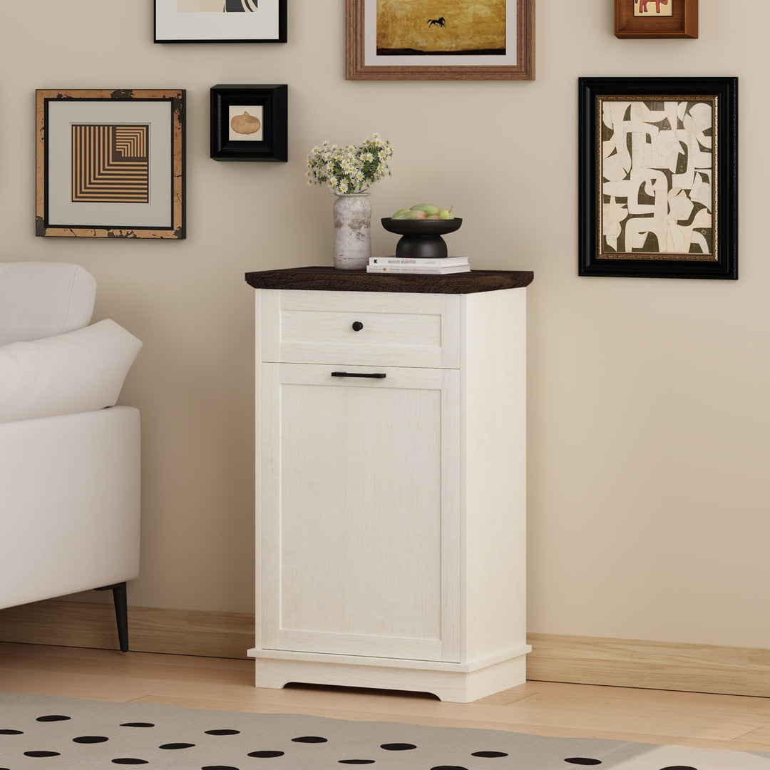 10 Gallon Tilt-Out Trash Cabinet with Drawer - Antique White