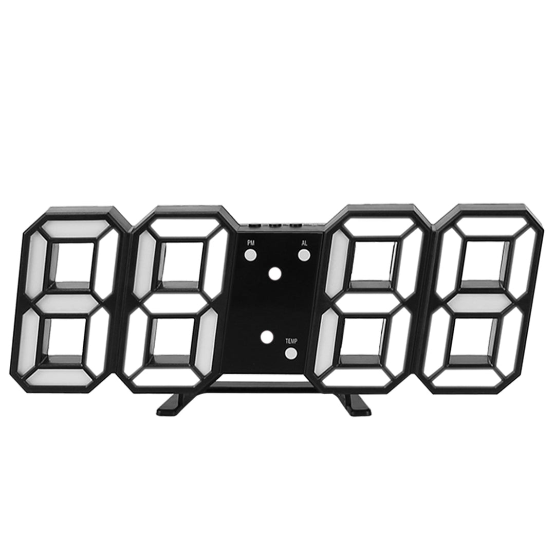 3D LED Digital Wall Clock Sound Control Table Desk Alarm Clock w/ 3 Auto Adjustable Brightness Snooze Date Temperature 12/24Hr Time Display For Office