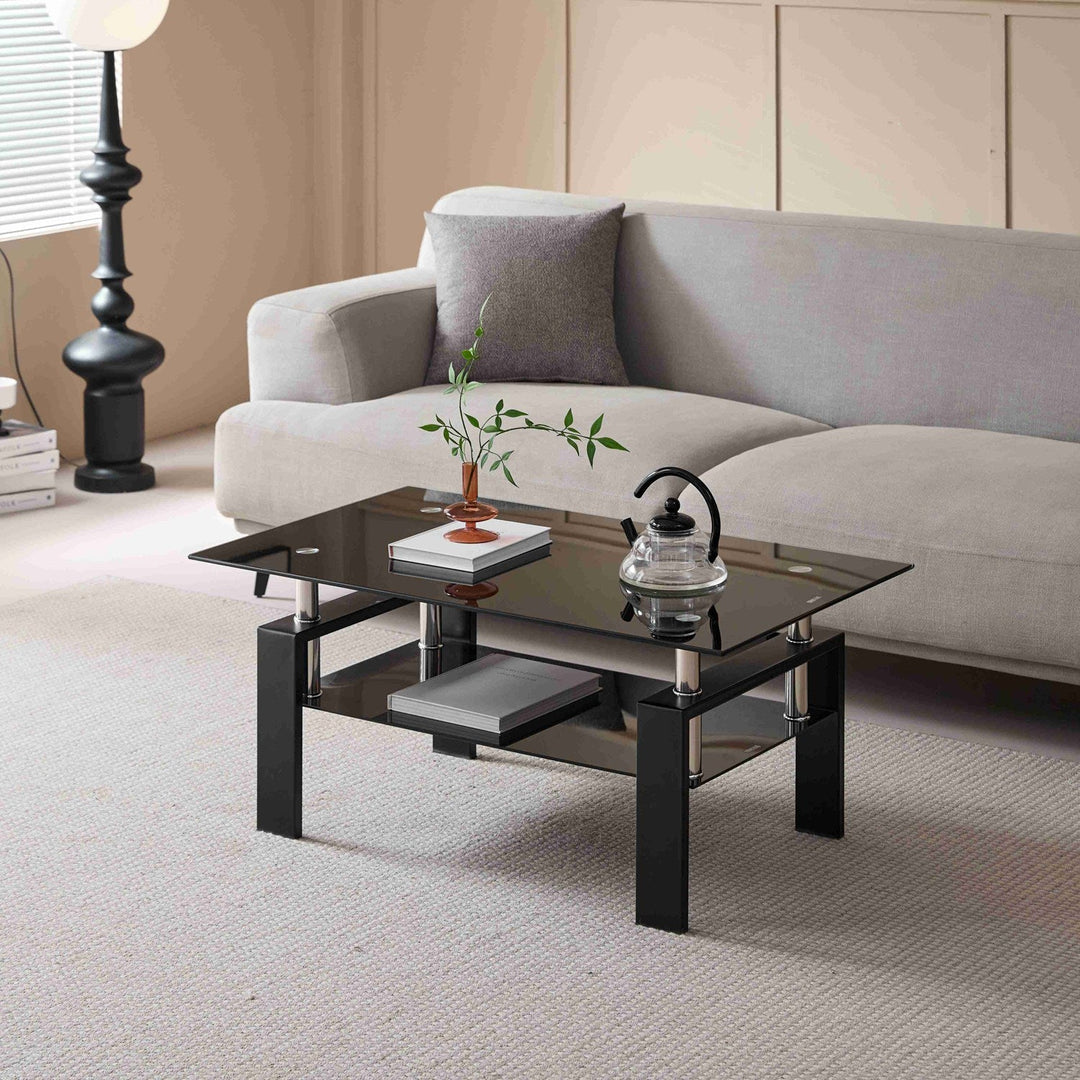 Tempered Glass Coffee Table with 2-Layer Design