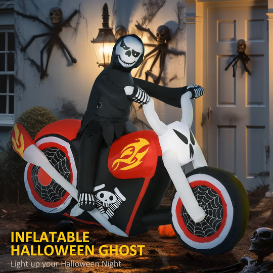 Halloween Inflatable Grim Reaper on Motorcycle with LED Lights