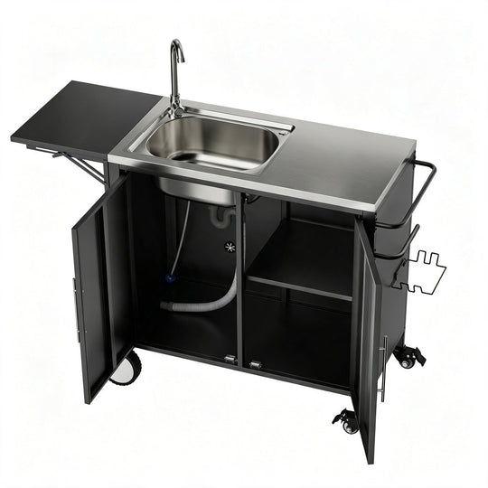 Outdoor Grill Cart with Sink, Storage & Fold-Down Side Table