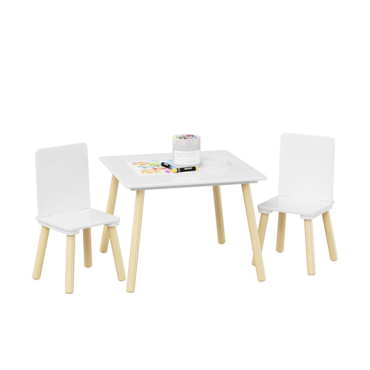 3-Piece Kids Wooden Table and Chair Set, Rabbit Ear Themed Toddler Activity Play Table with 2 Chairs, Solid Wood & MDF C