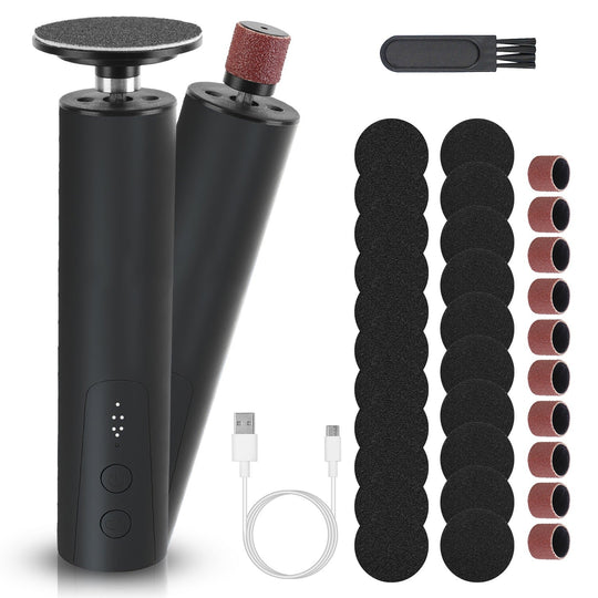 Electric Foot Callus Remover 2 in 1 Rechargeable Foot File Nail Grinder Dead Skin Pedicure Tool Machine with 2 Grinding Heads Total 30Pcs Replaceable