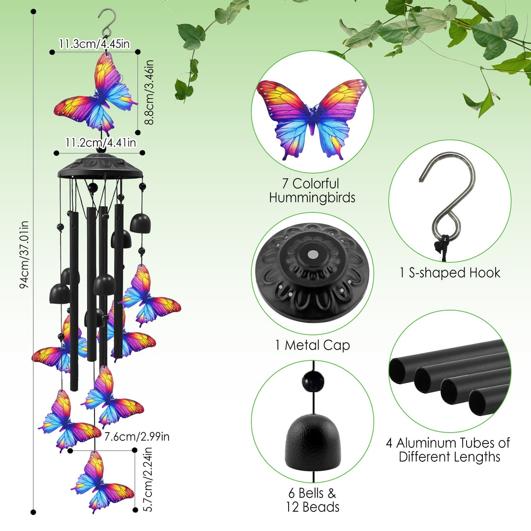 Metal Wind Chimes with Aluminum Tubes - Butterfly & Hummingbird