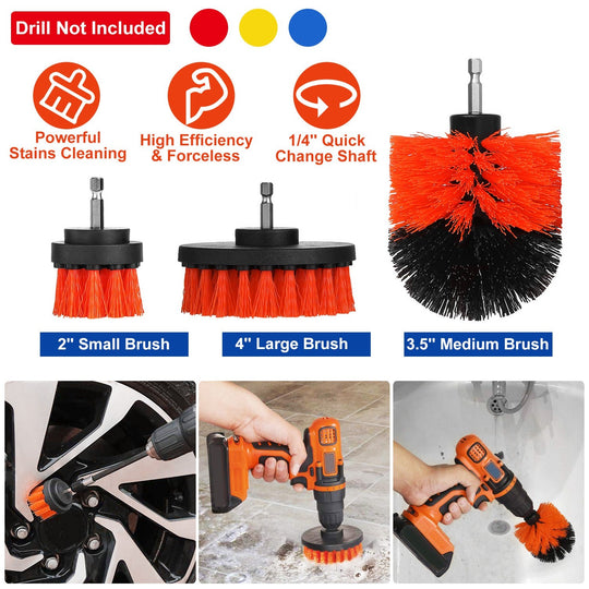 3Pcs/Set Drill Brush Power Scrubber Cleaning Brush for Car Carpet Wall Tile Tub Cleaner Combo