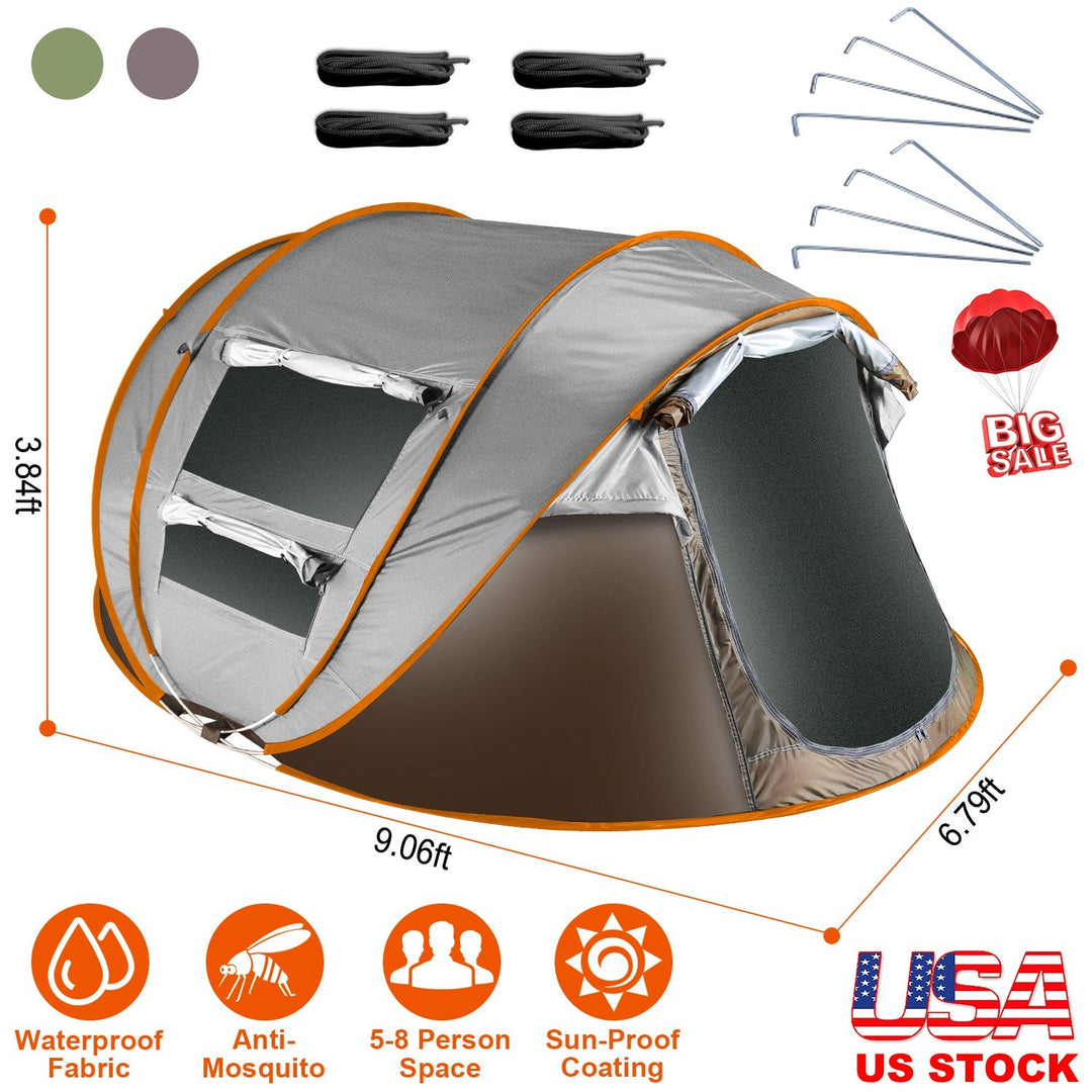 5-8 Person Pop Up Tent Automatic Setup Camping Tent Waterproof InstantÊSetup Tent with 4 Mosquito Net Windows Carrying Bag for Hiking Climbing Adventu